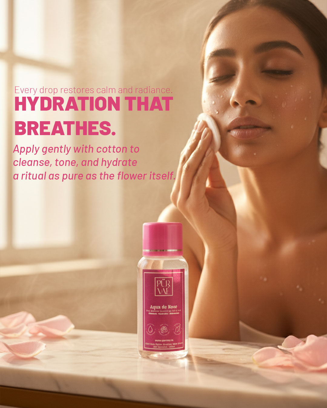 Purvae Aqua de Rose | 100% Pure Steam-Distilled Rose Water (100 ml, Natural Skin Toner & Cleanser)
