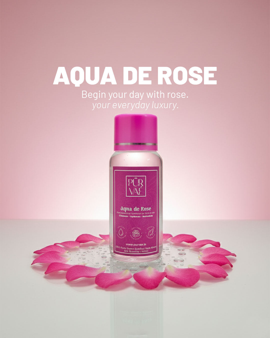 Purvae Aqua de Rose | 100% Pure Steam-Distilled Rose Water (100 ml, Natural Skin Toner & Cleanser)