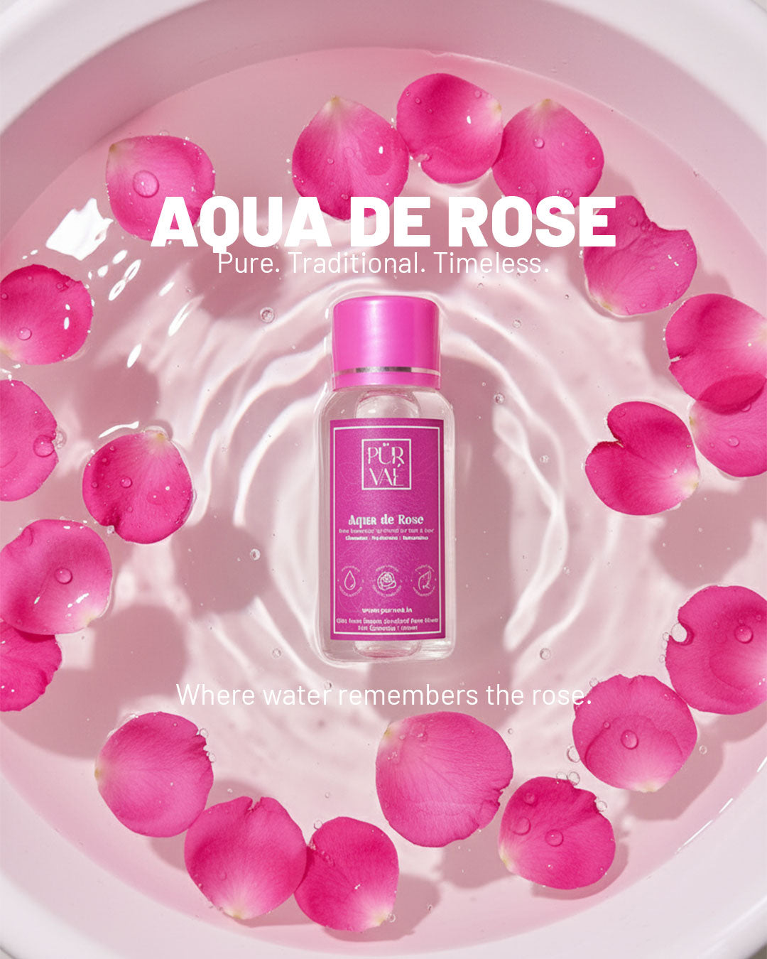 Purvae Aqua de Rose | 100% Pure Steam-Distilled Rose Water (100 ml, Natural Skin Toner & Cleanser)