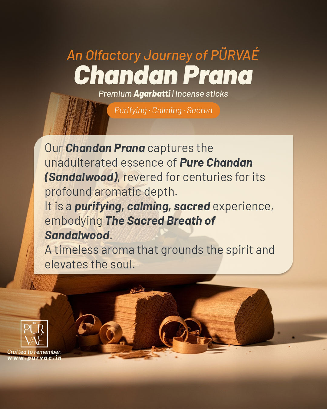 Purvae Chandan Prana | Heritage Incense Sticks (Natural Sandalwood, Long-Lasting)