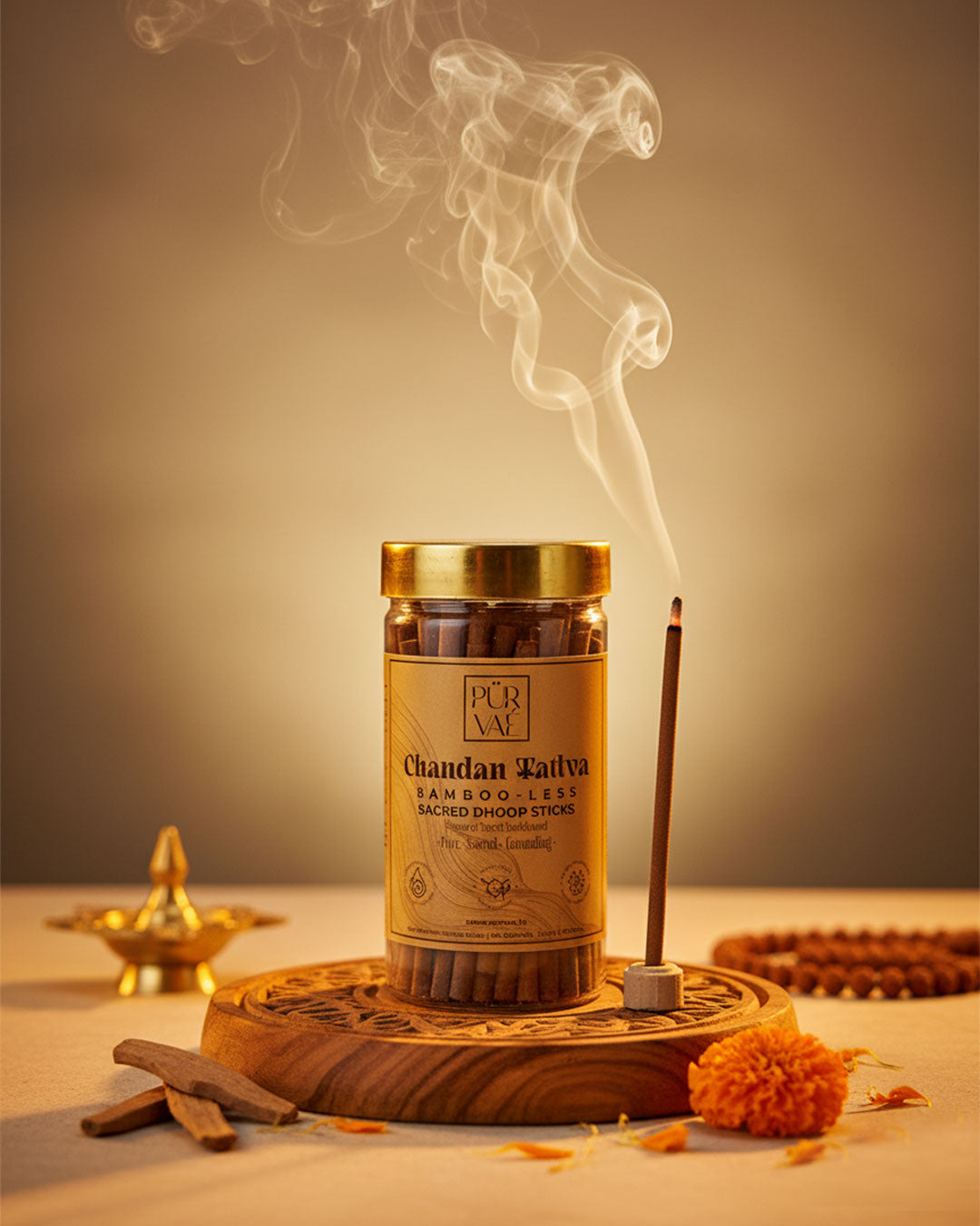 Purvae Chandan Tattva Sandalwood Bambooless Dhoop Sticks | Incense Sticks (150 g)