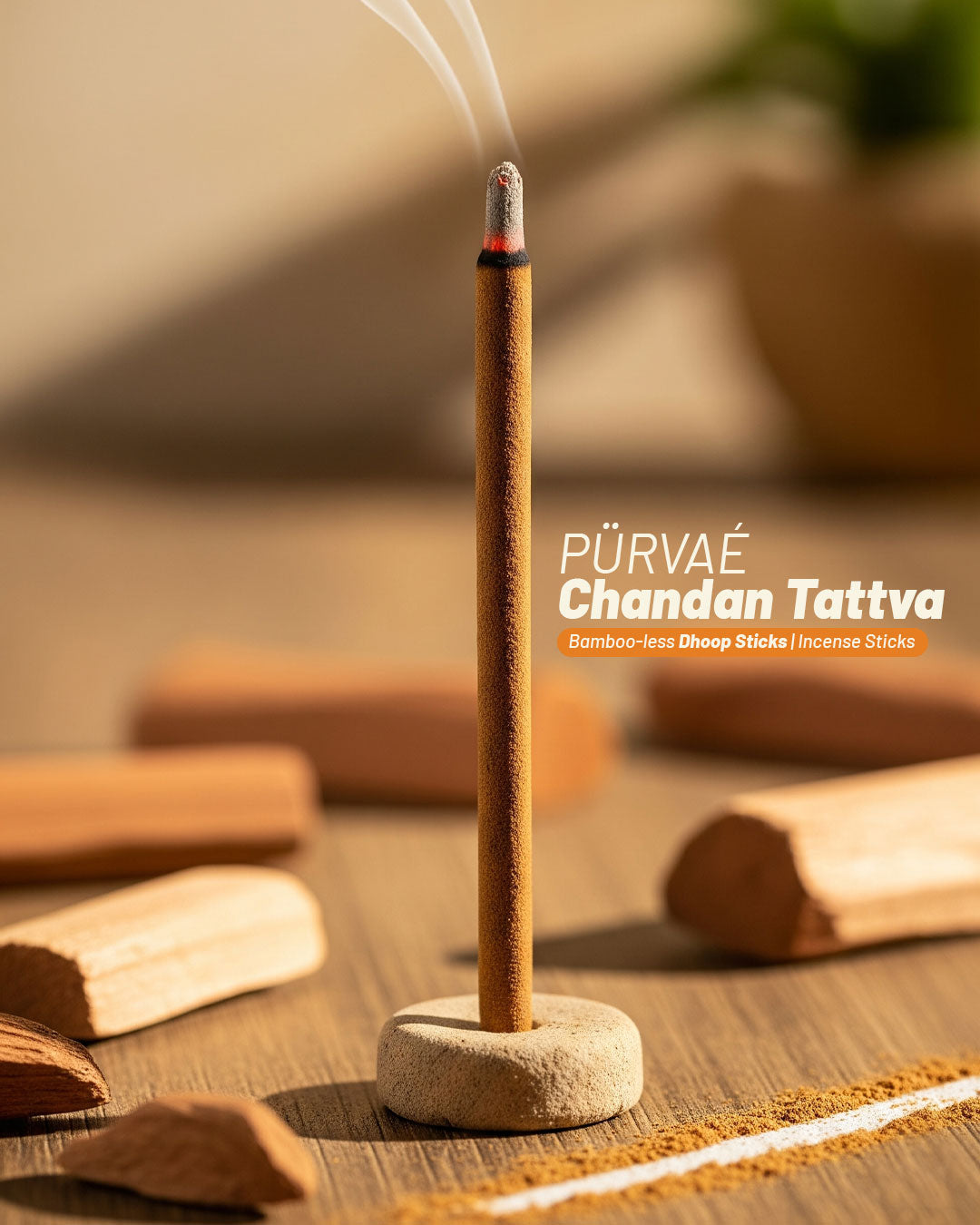 Purvae Chandan Tattva Sandalwood Bambooless Dhoop Sticks | Incense Sticks (150 g)