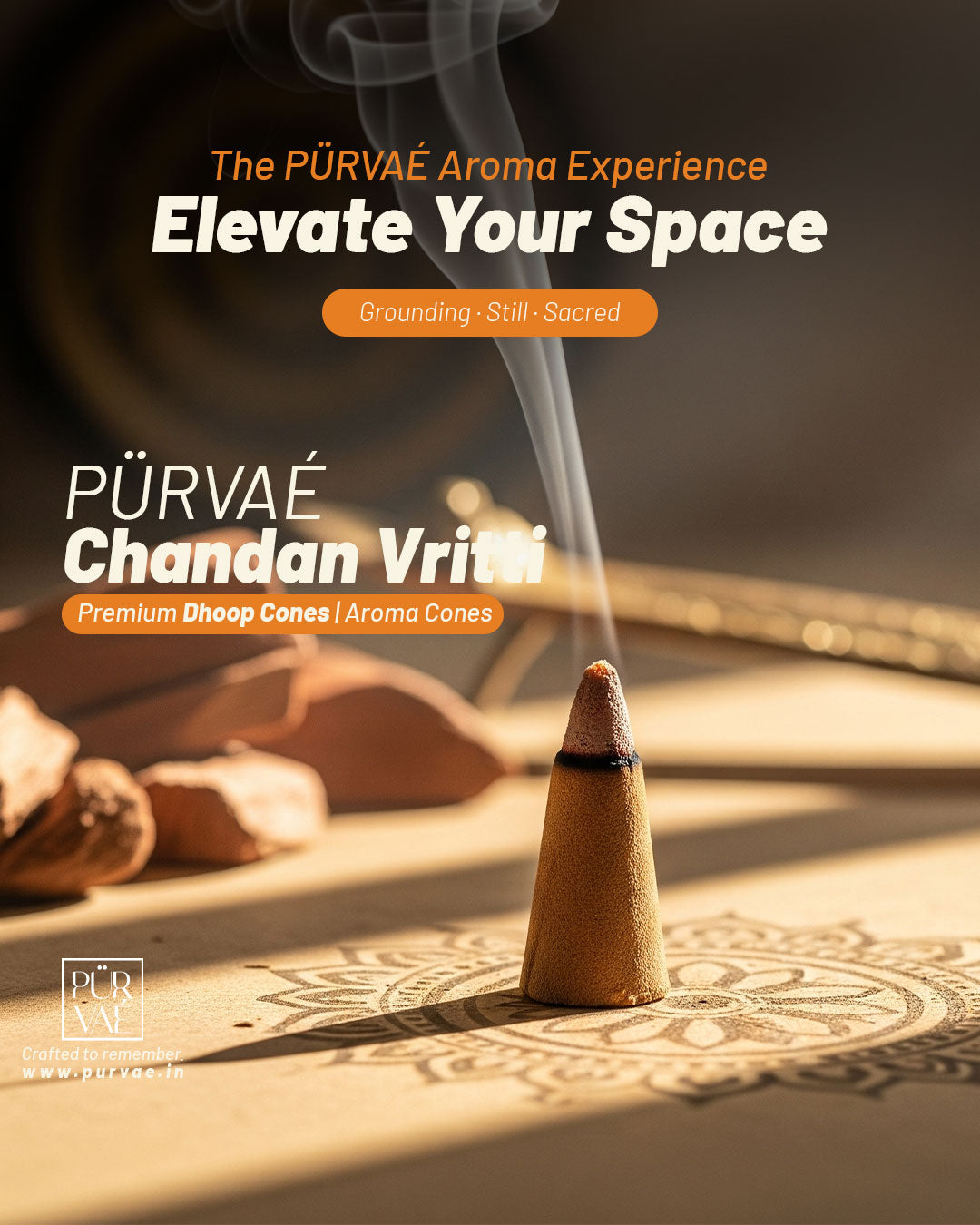 Purvae Chandan Vritti | Authentic Incense Cones (Natural Sandalwood Dhoop Cones, Long-Lasting)