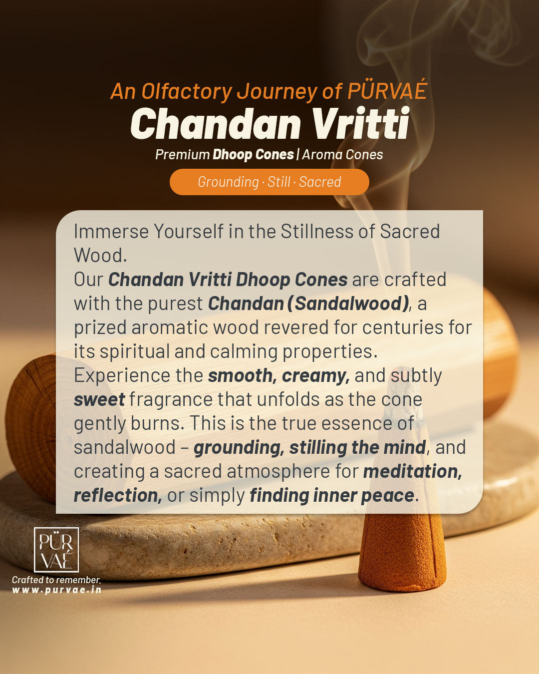 Purvae Chandan Vritti | Authentic Incense Cones (Natural Sandalwood Dhoop Cones, Long-Lasting)