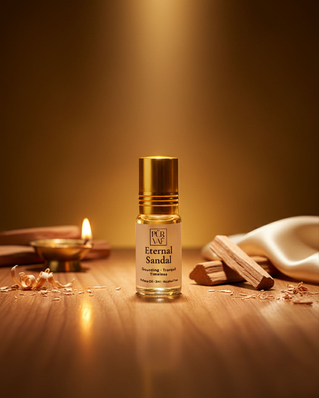 Purvae Eternal Sandal | Roll-On Pure Perfume Oil (Unisex, 48 hrs Long-Lasting)