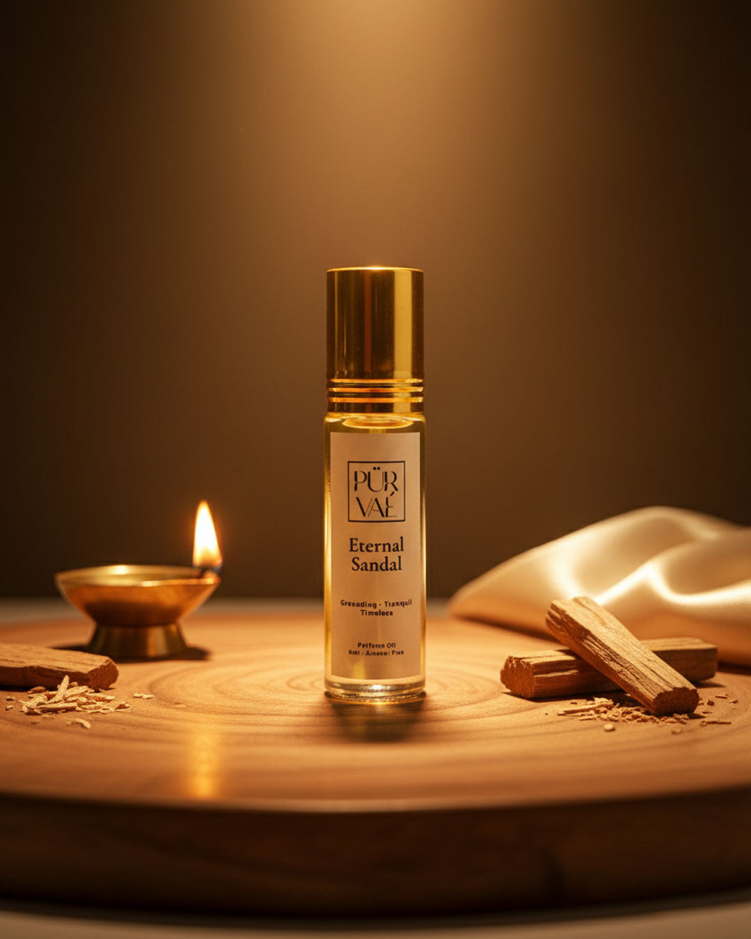 Purvae Eternal Sandal | Roll-On Pure Perfume Oil (Unisex, 48 hrs Long-Lasting)