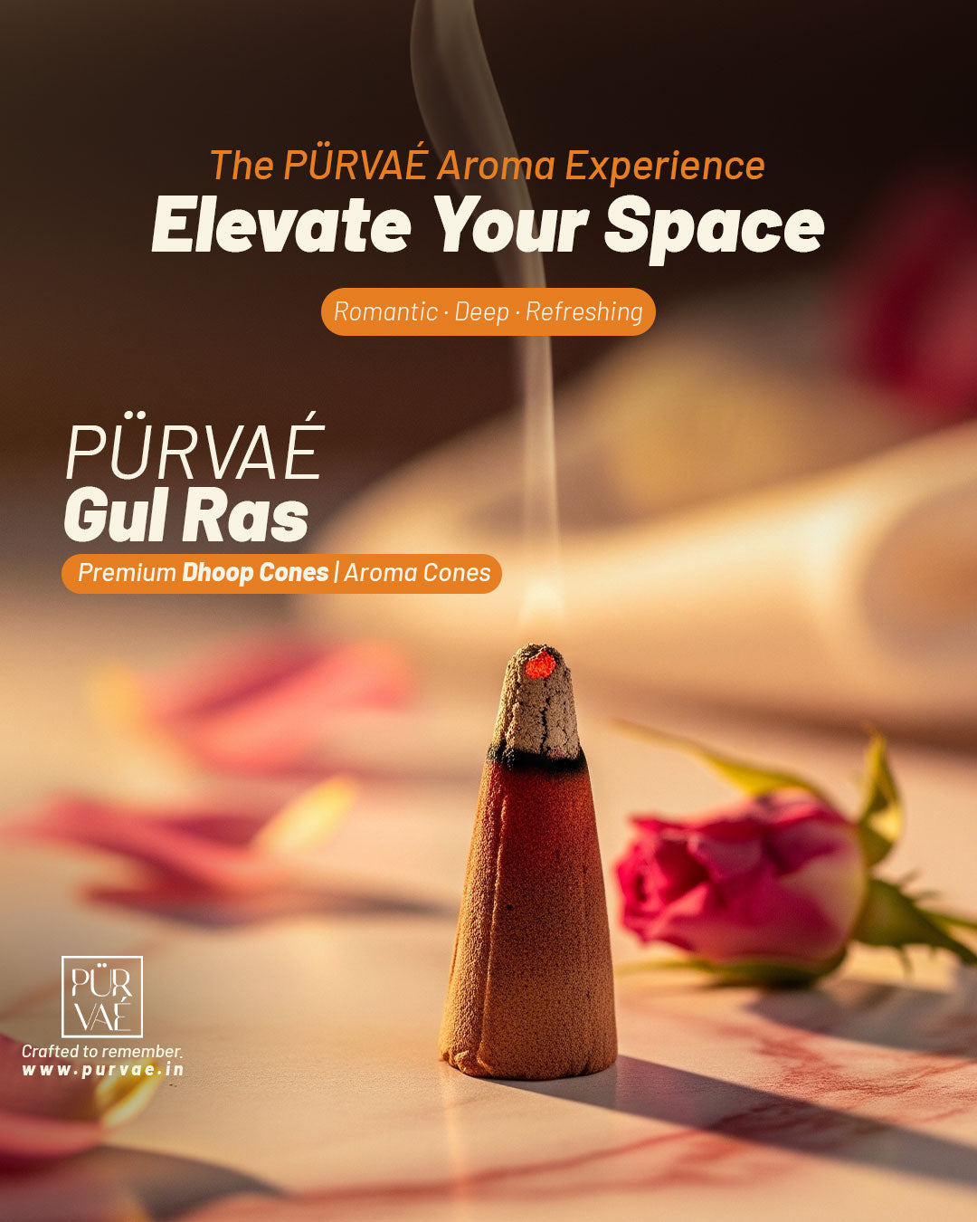 Purvae Gul Ras | Authentic Incense Cones (Natural Rose Dhoop Cones, Long-Lasting)