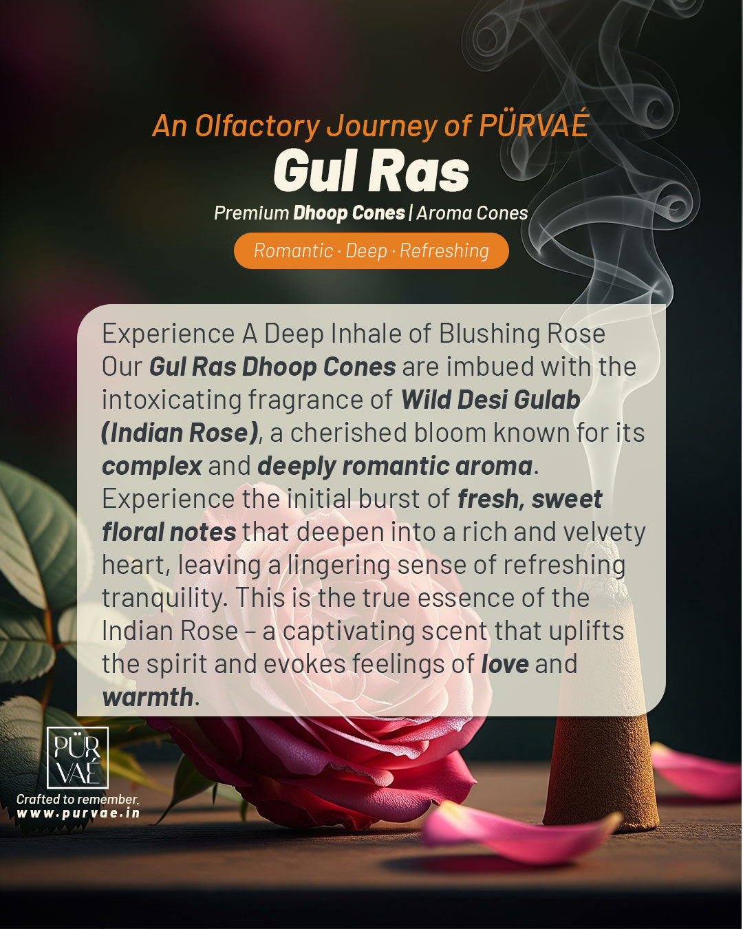 Purvae Gul Ras | Authentic Incense Cones (Natural Rose Dhoop Cones, Long-Lasting)