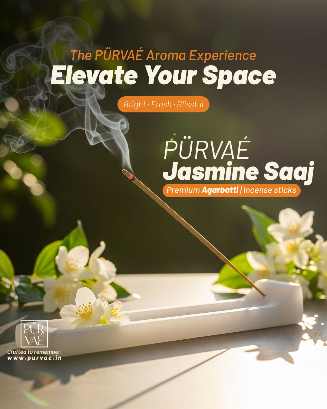 Purvae Jasmine Saaj | Heritage Incense Sticks (Fresh Jasmine, Long-Lasting)