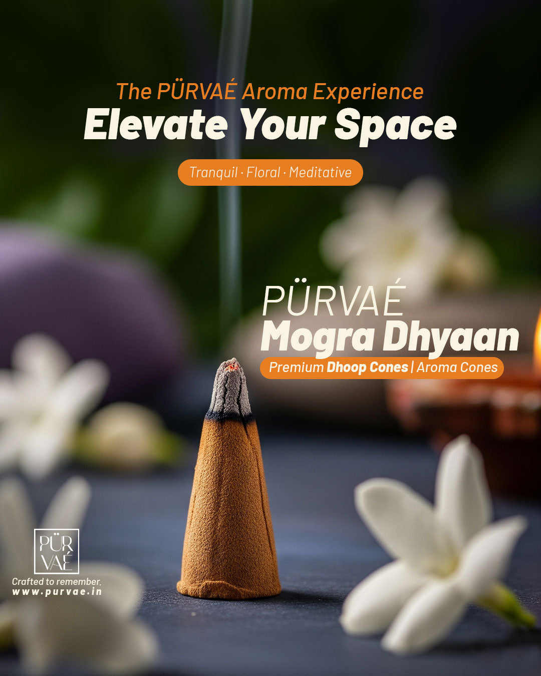 Purvae Mogra Dhyaan | Authentic Incense Cones (Natural Jasmine Dhoop Cones, Long-Lasting)