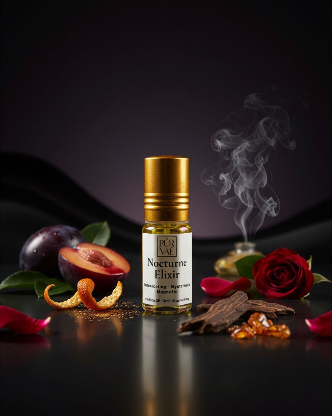 Purvae Nocturne Elixir | Roll-On Pure Perfume Oil (Unisex, 48 hrs Long-Lasting)