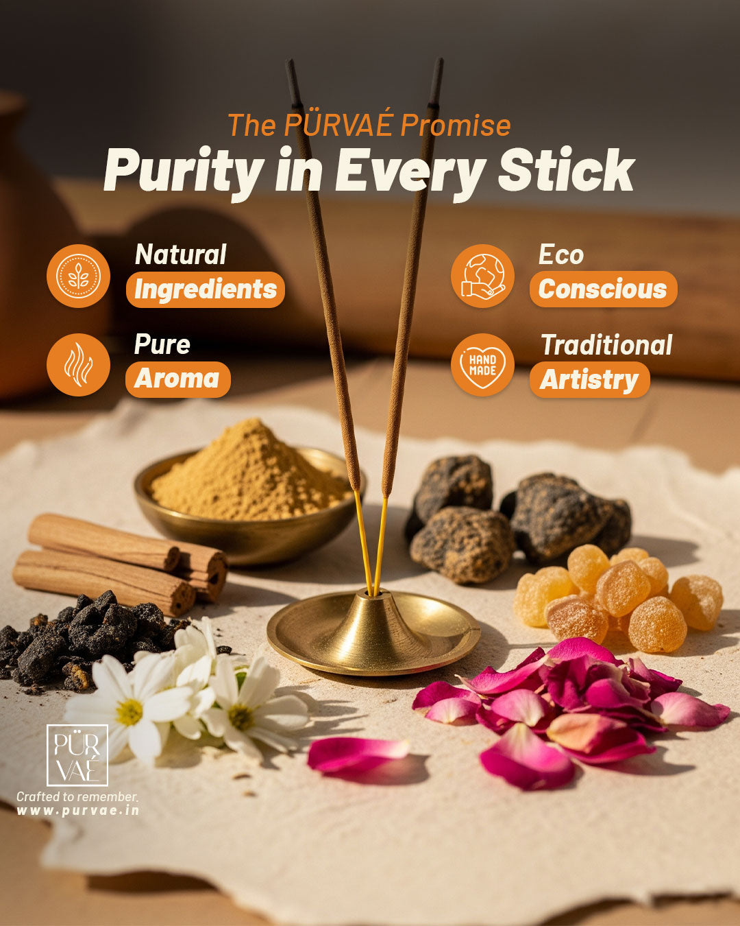 Purvae Chandan Prana | Heritage Incense Sticks (Natural Sandalwood, Long-Lasting)