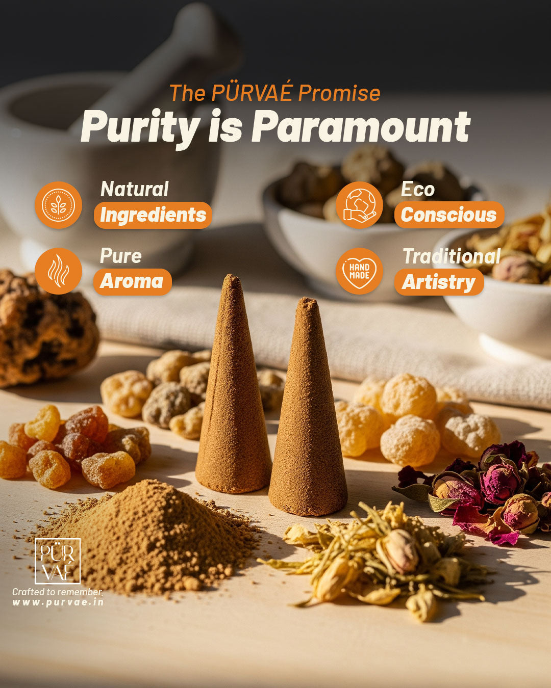Purvae Chandan Vritti | Authentic Incense Cones (Natural Sandalwood Dhoop Cones, Long-Lasting)