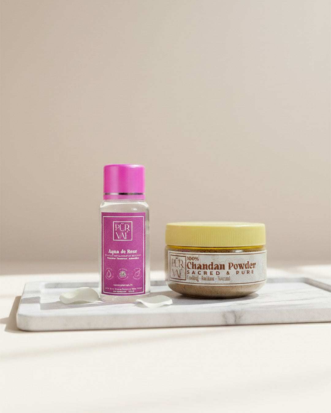 Purvae Calm Ritual | Sandalwood Powder & Rosewater Duo for Cooling & Soothing Relief