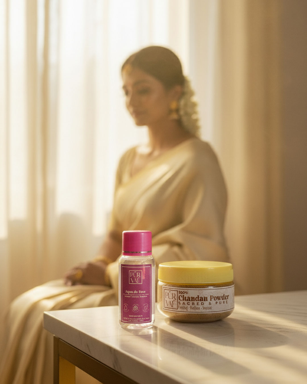 Purvae Glow Ritual | Sandalwood Powder & Rosewater Duo for Radiant Skin