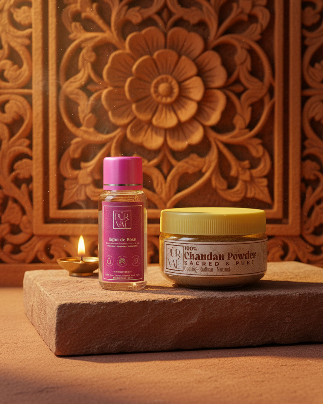 Purvae Glow Ritual | Sandalwood Powder & Rosewater Duo for Radiant Skin