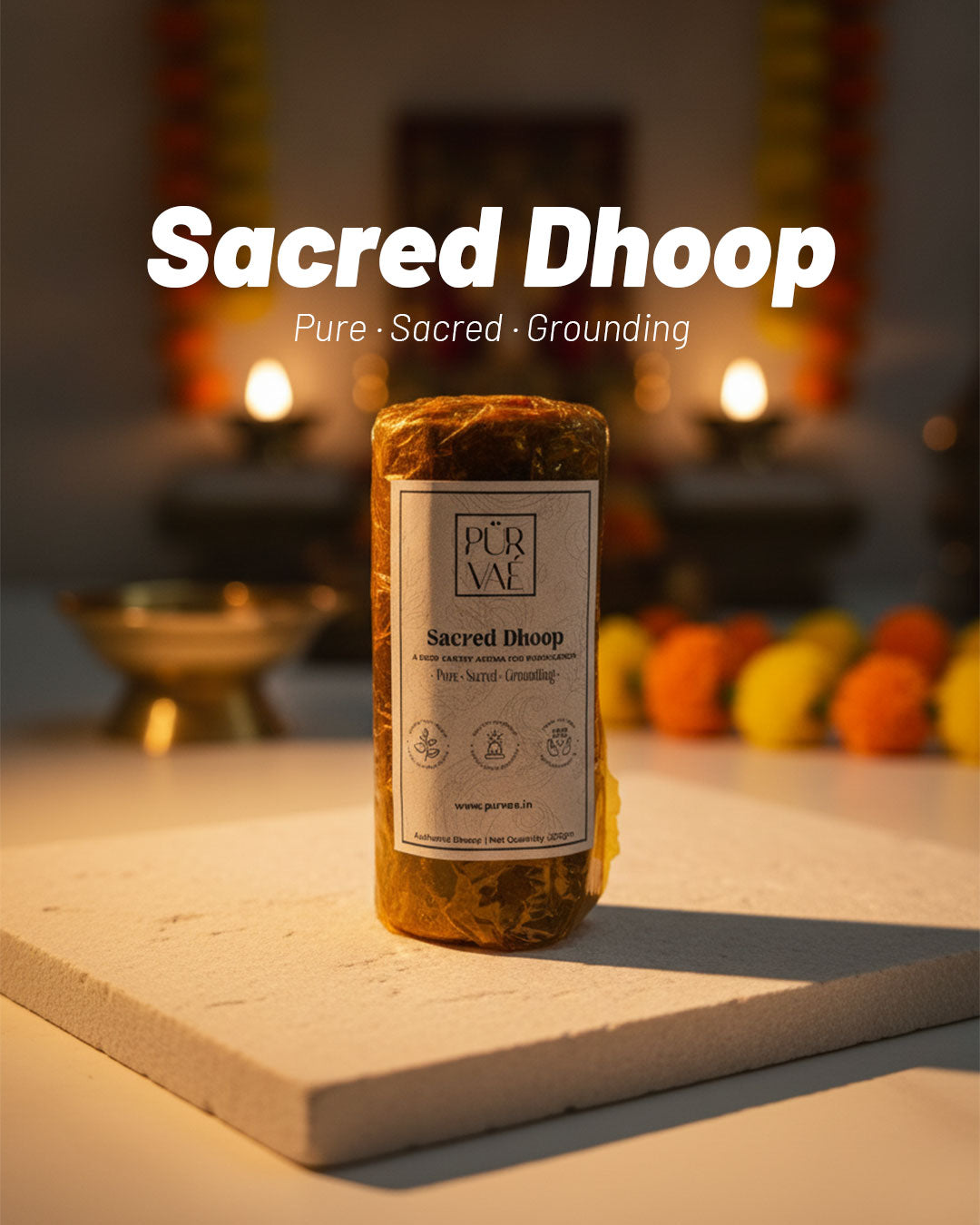 Purvae Sacred Dhoop | Pure Wet Dhoop Paste Log for Rituals & Purification