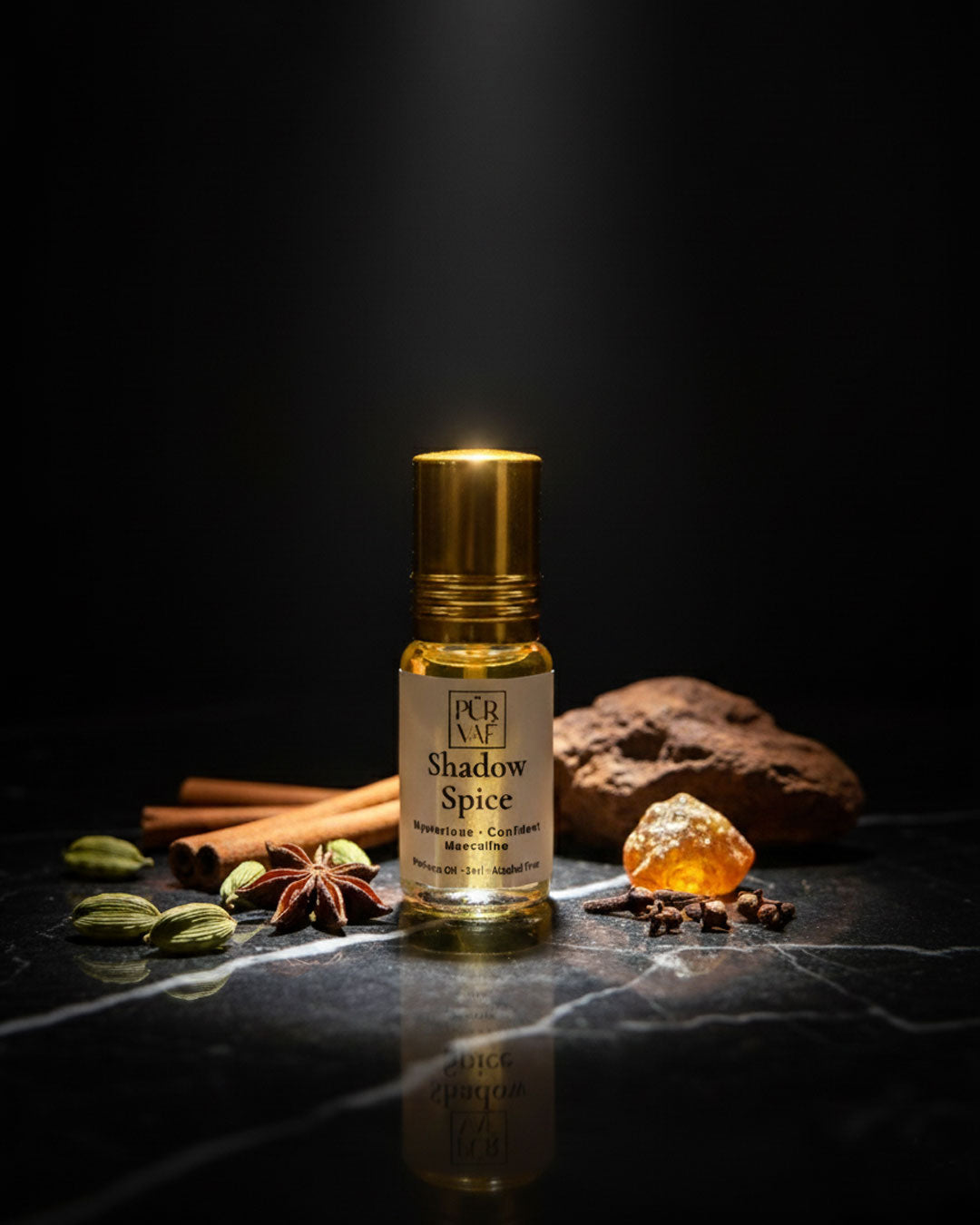 Purvae Shadow Spice | Roll-On Pure Perfume Oil (Unisex, 48 hrs Long-Lasting)