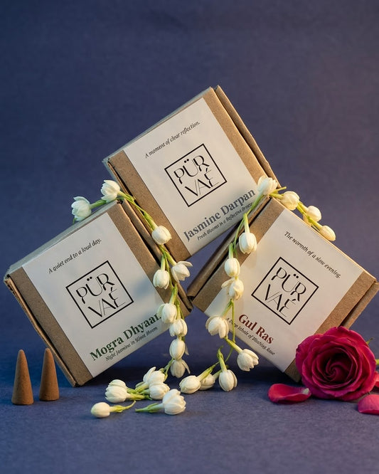 Floral Dhoop Trio styled with a lit dhoop