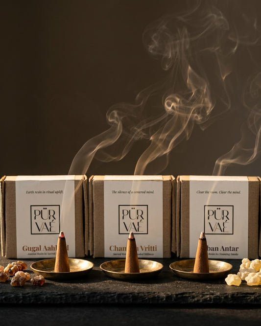 Puja Dhoop Trio styled with a lit dhoop