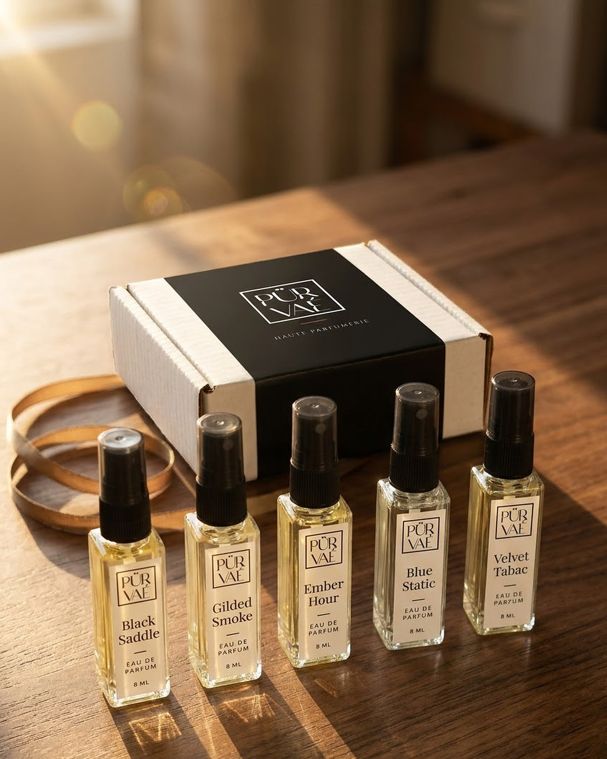 Root Five bottles in front of the Purvae box with its black seal band