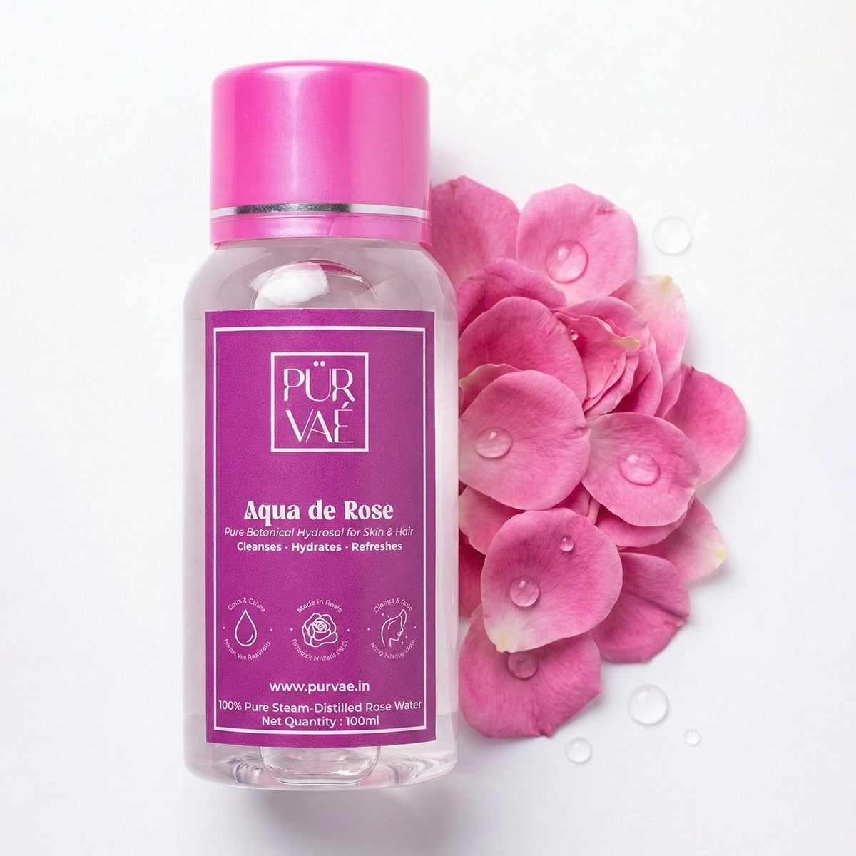 Purvae Aqua de Rose | Pure Steam-Distilled Rose Water