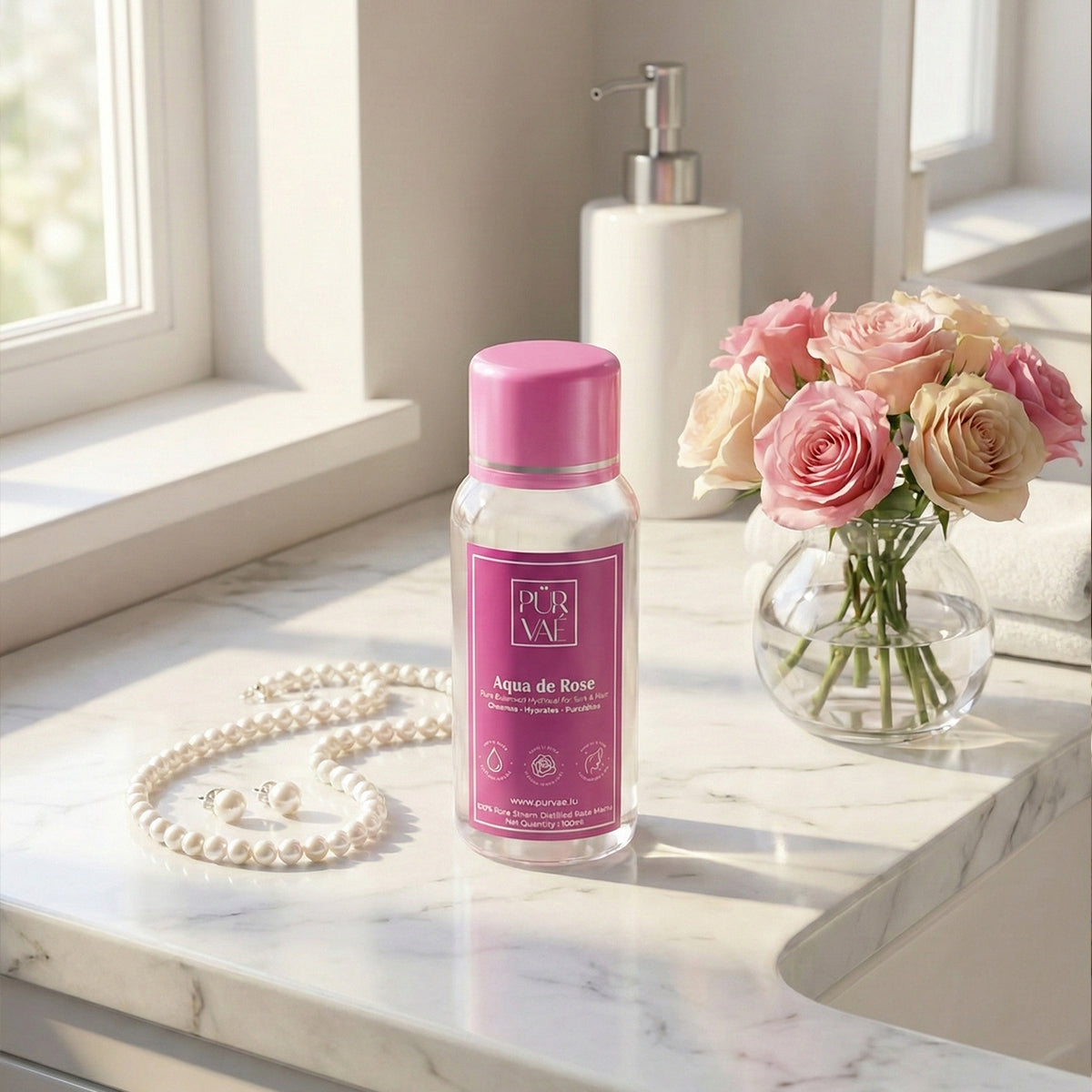 Purvae Aqua de Rose | Pure Steam-Distilled Rose Water
