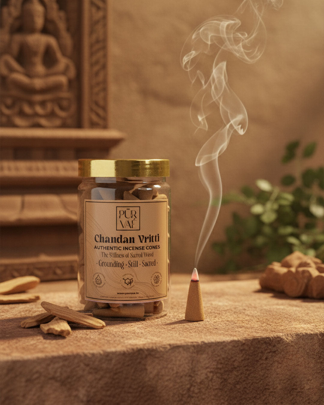 Purvae Chandan Vritti | Authentic Incense Cones (Natural Sandalwood Dhoop Cones, Long-Lasting)