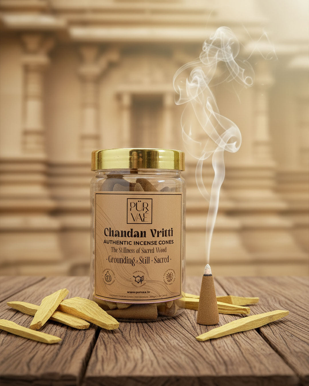 Purvae Chandan Vritti | Authentic Incense Cones (Natural Sandalwood Dhoop Cones, Long-Lasting)