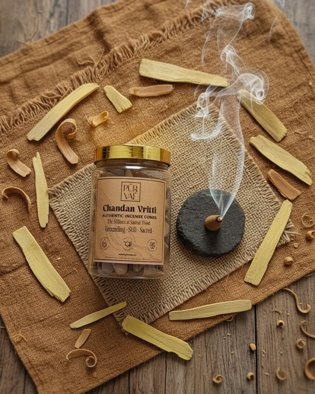Purvae Chandan Vritti | Authentic Incense Cones (Natural Sandalwood Dhoop Cones, Long-Lasting)