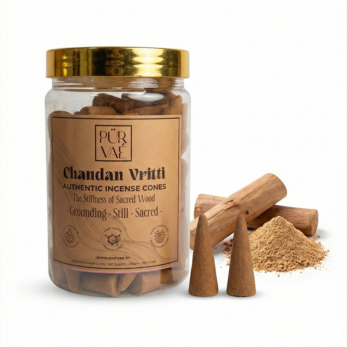 Purvae Chandan Vritti | Authentic Incense Cones (Natural Sandalwood Dhoop Cones, Long-Lasting)