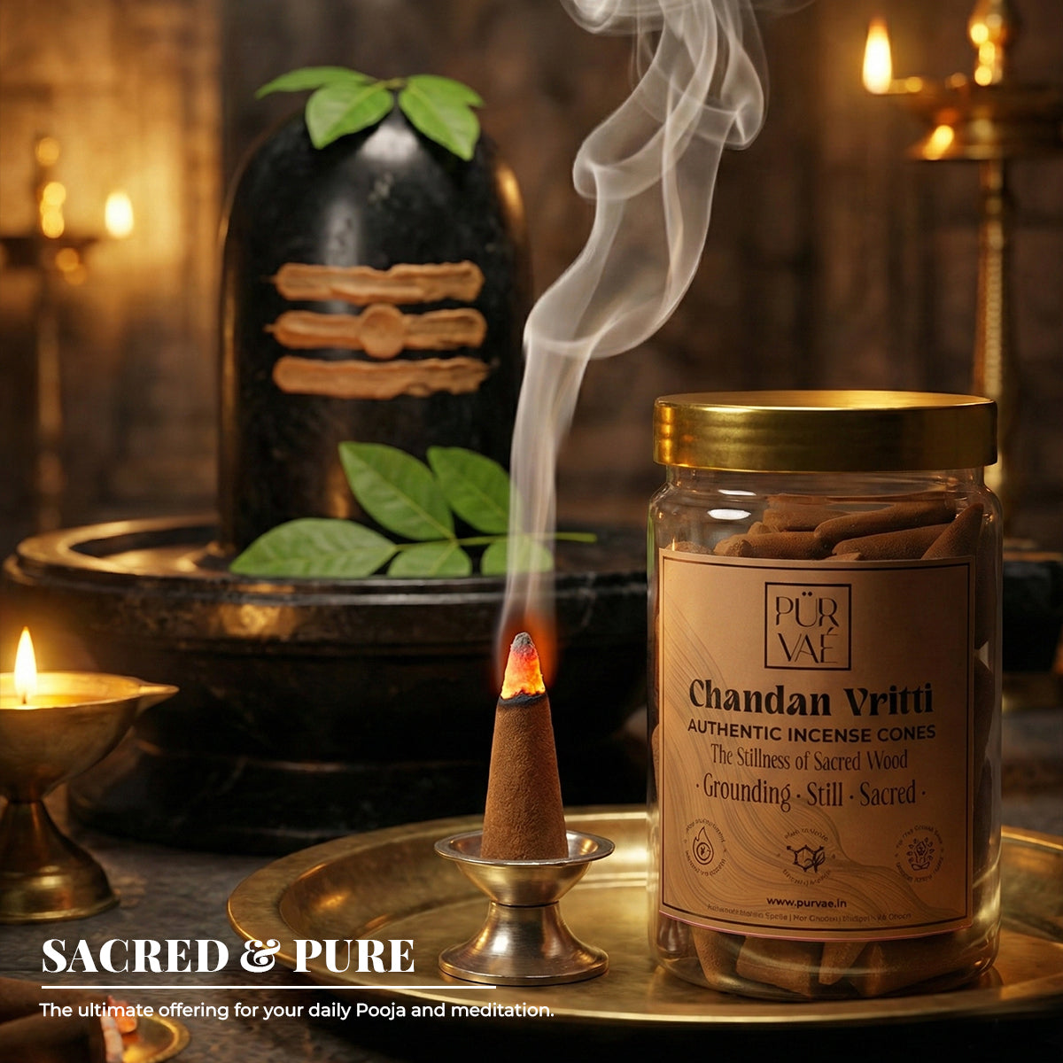 Purvae Chandan Vritti | Authentic Incense Cones (Natural Sandalwood Dhoop Cones, Long-Lasting)