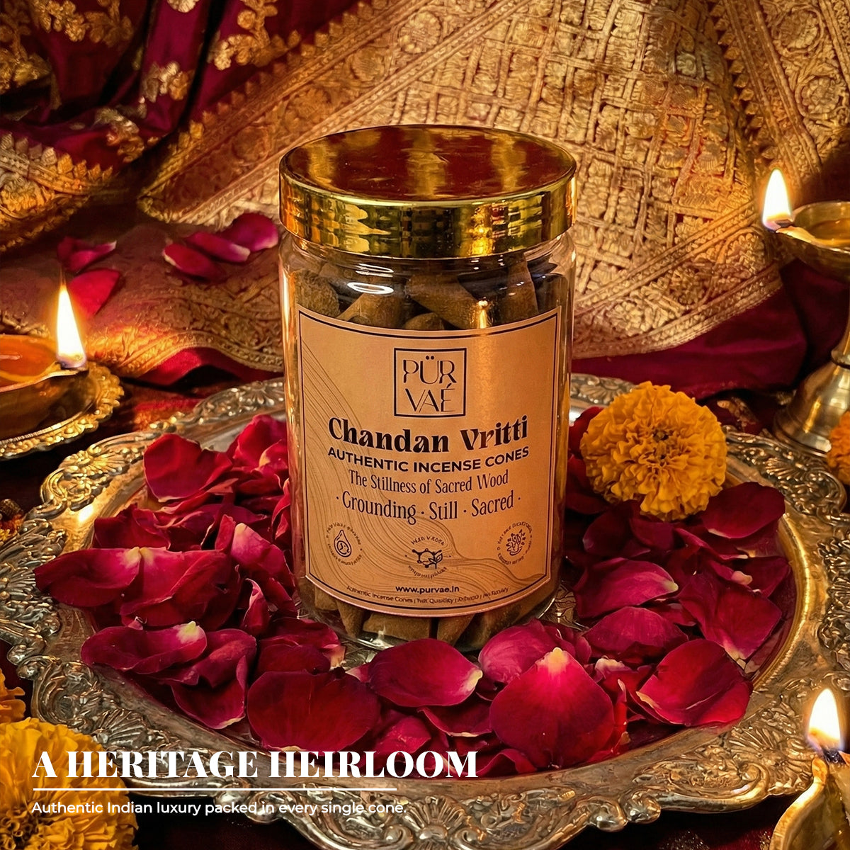 Purvae Chandan Vritti | Authentic Incense Cones (Natural Sandalwood Dhoop Cones, Long-Lasting)