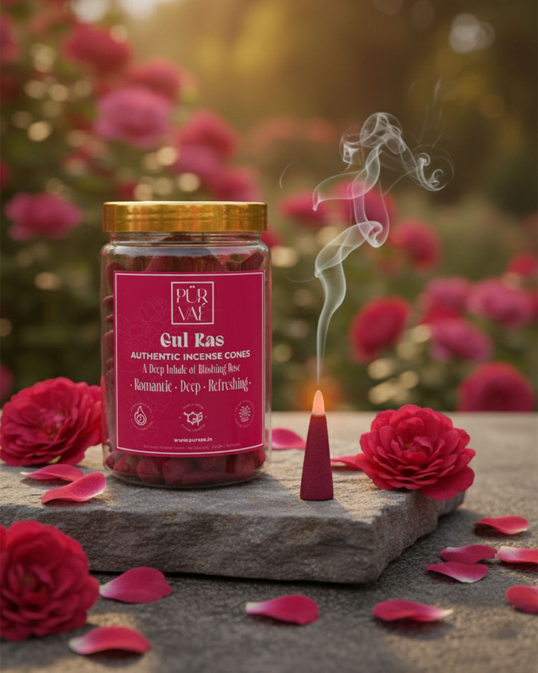 Purvae Gul Ras | Authentic Incense Cones (Natural Rose Dhoop Cones, Long-Lasting)
