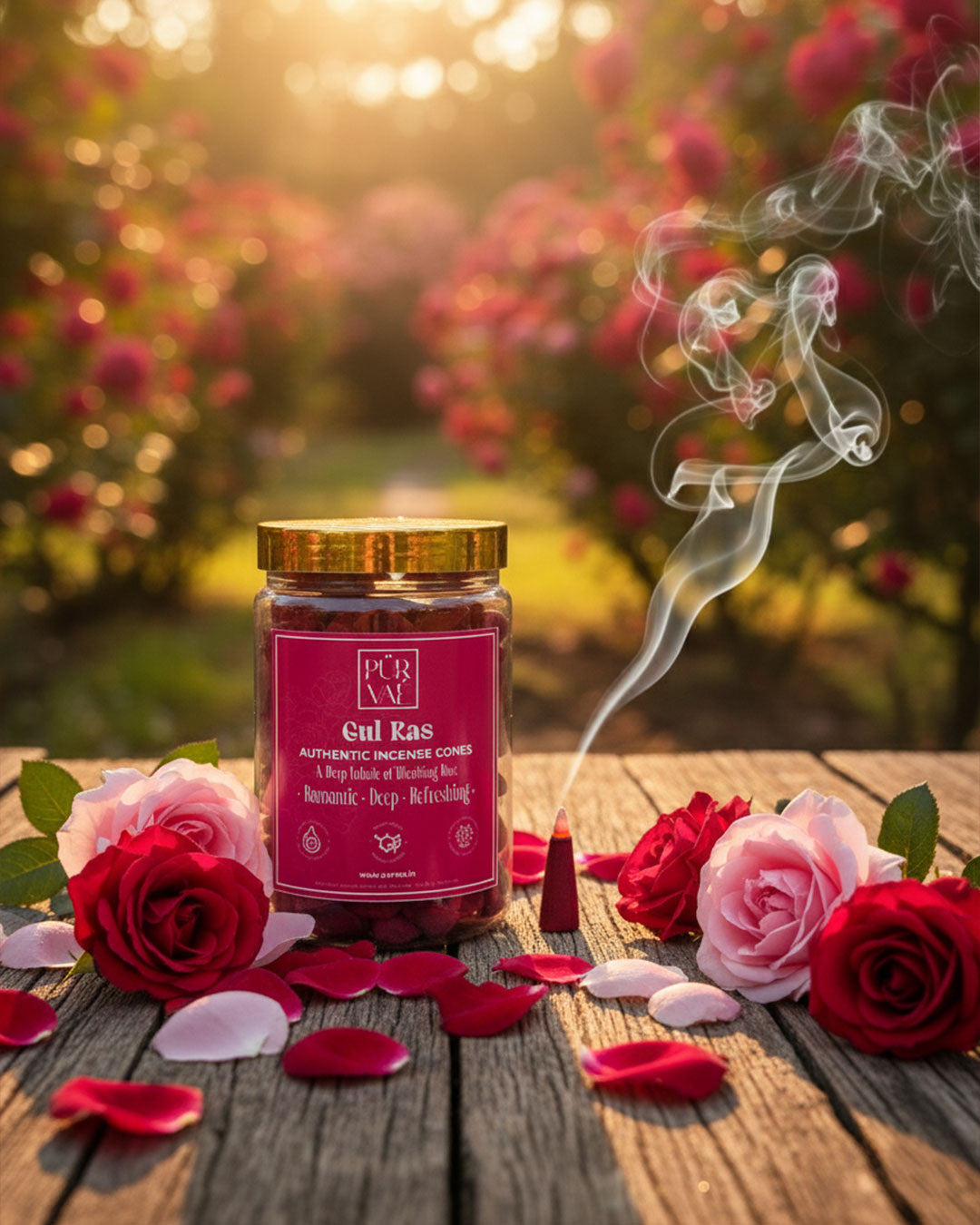 Purvae Gul Ras | Authentic Incense Cones (Natural Rose Dhoop Cones, Long-Lasting)