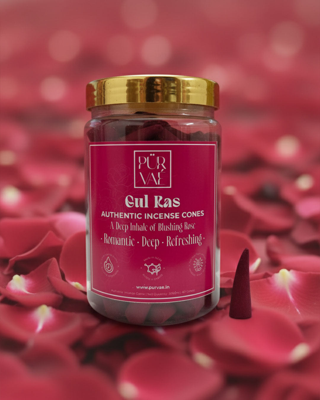 Purvae Gul Ras | Authentic Incense Cones (Natural Rose Dhoop Cones, Long-Lasting)