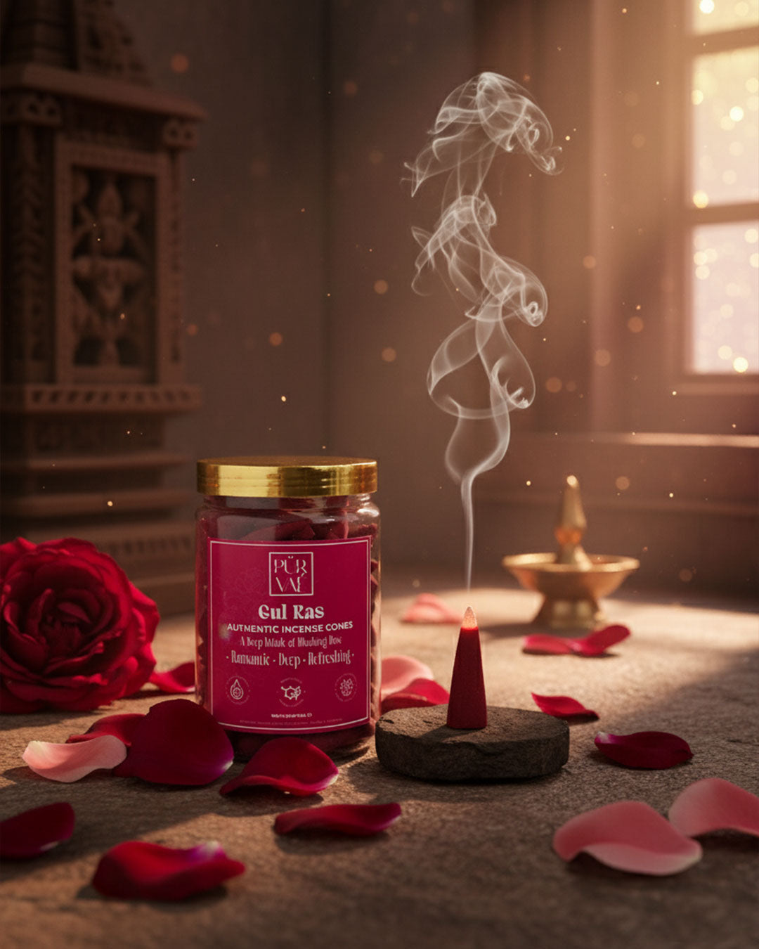 Purvae Gul Ras | Authentic Incense Cones (Natural Rose Dhoop Cones, Long-Lasting)