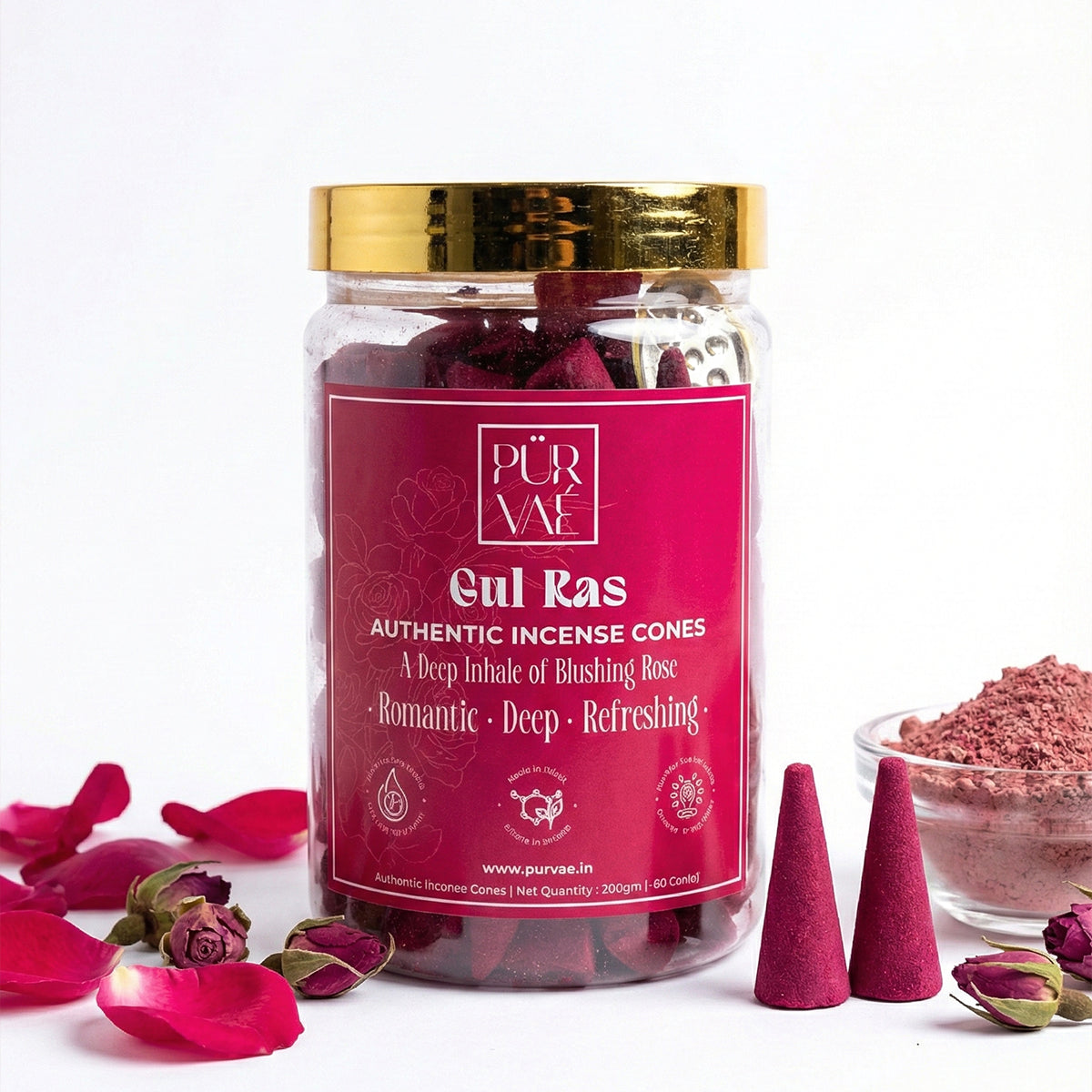 Purvae Gul Ras | Authentic Incense Cones (Natural Rose Dhoop Cones, Long-Lasting)
