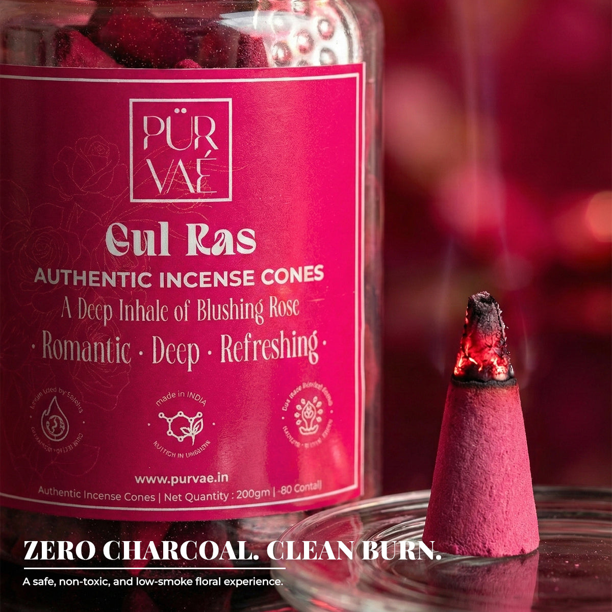Purvae Gul Ras | Authentic Incense Cones (Natural Rose Dhoop Cones, Long-Lasting)