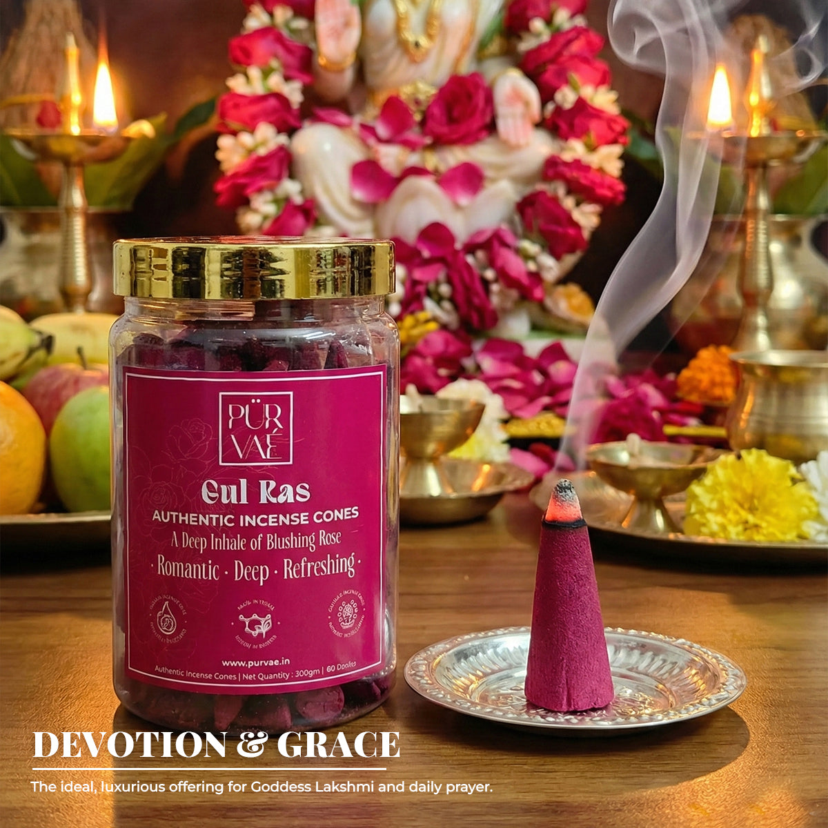 Purvae Gul Ras | Authentic Incense Cones (Natural Rose Dhoop Cones, Long-Lasting)