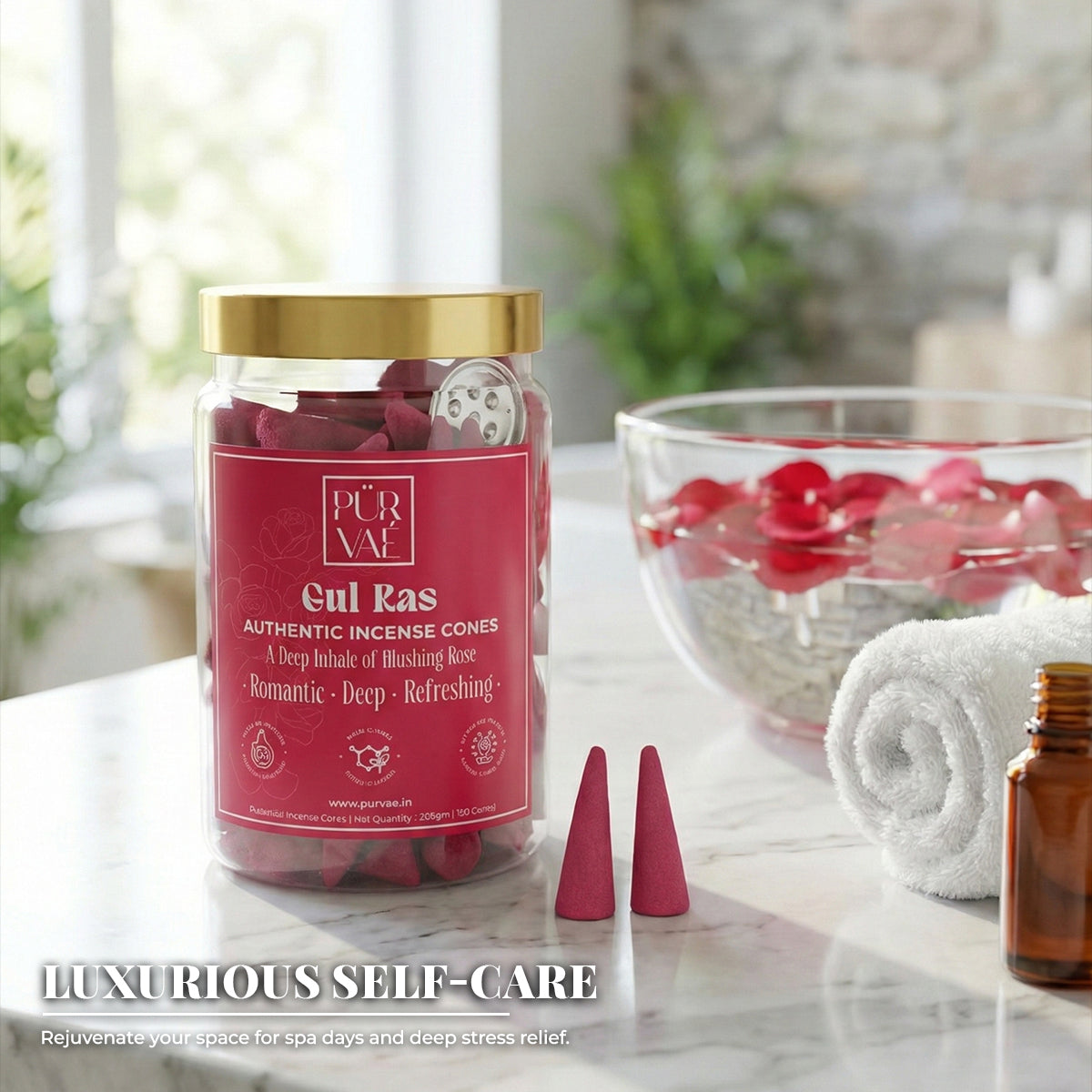 Purvae Gul Ras | Authentic Incense Cones (Natural Rose Dhoop Cones, Long-Lasting)