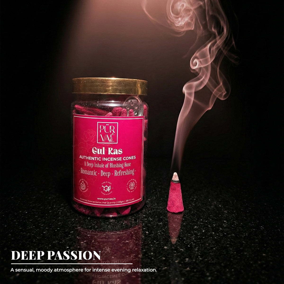 Purvae Gul Ras | Authentic Incense Cones (Natural Rose Dhoop Cones, Long-Lasting)