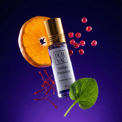 Indigo Paradox – Saffron & Violet Parfum Oil Roll-On