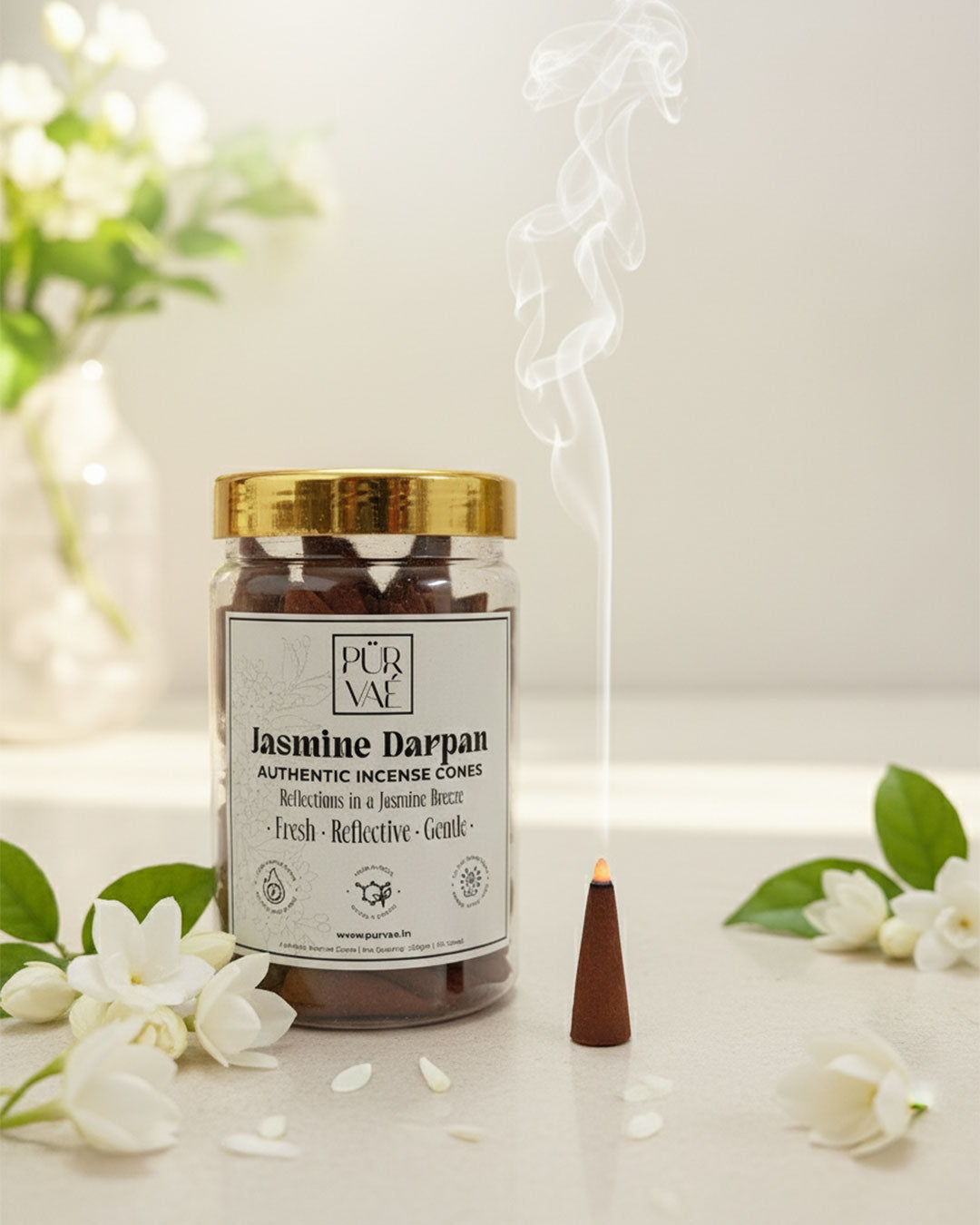 Purvae Jasmine Darpan | Authentic Incense Cones (Natural Jasmine Dhoop Cones, Long-Lasting)