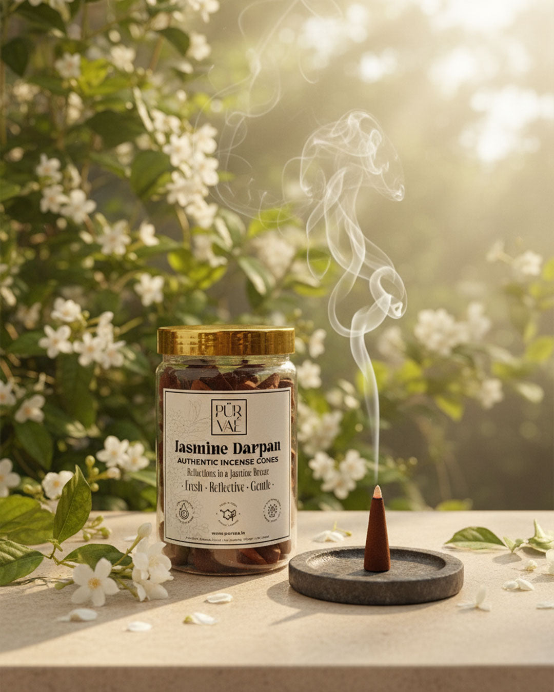 Purvae Jasmine Darpan | Authentic Incense Cones (Natural Jasmine Dhoop Cones, Long-Lasting)