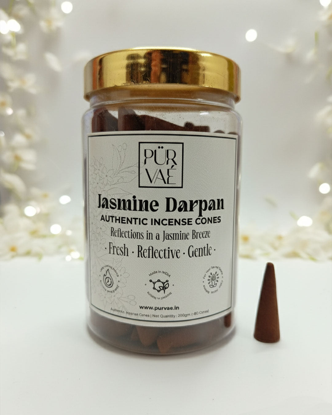 Purvae Jasmine Darpan | Authentic Incense Cones (Natural Jasmine Dhoop Cones, Long-Lasting)
