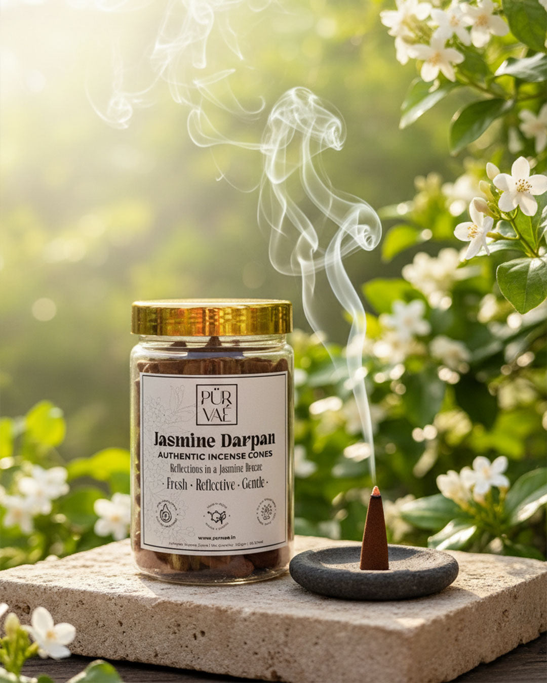 Purvae Jasmine Darpan | Authentic Incense Cones (Natural Jasmine Dhoop Cones, Long-Lasting)