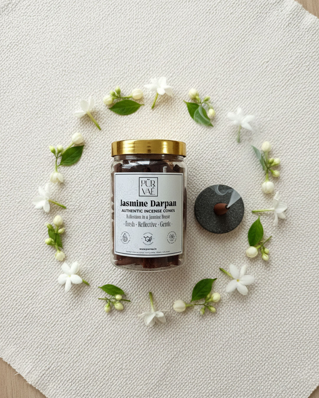 Purvae Jasmine Darpan | Authentic Incense Cones (Natural Jasmine Dhoop Cones, Long-Lasting)