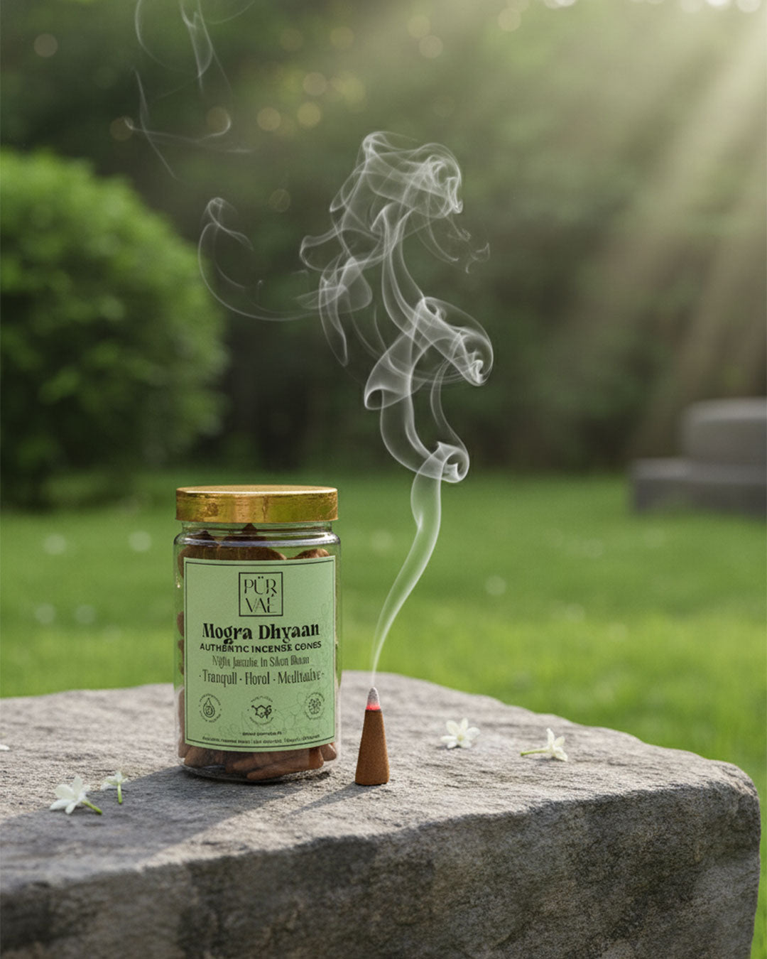 Purvae Mogra Dhyaan | Authentic Incense Cones (Natural Jasmine Dhoop Cones, Long-Lasting)