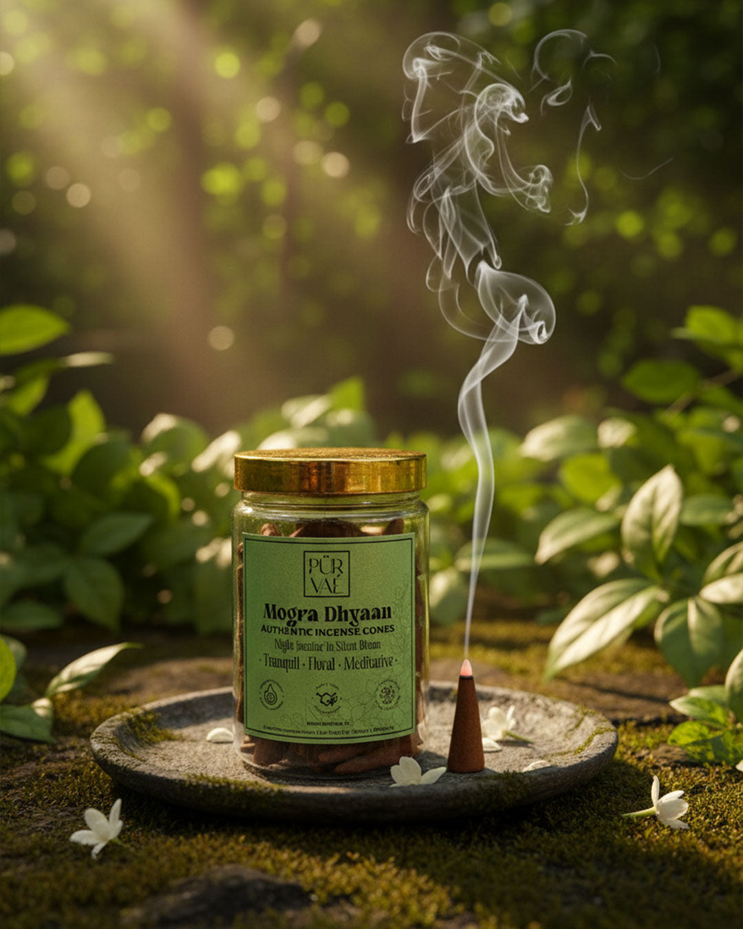 Purvae Mogra Dhyaan | Authentic Incense Cones (Natural Jasmine Dhoop Cones, Long-Lasting)